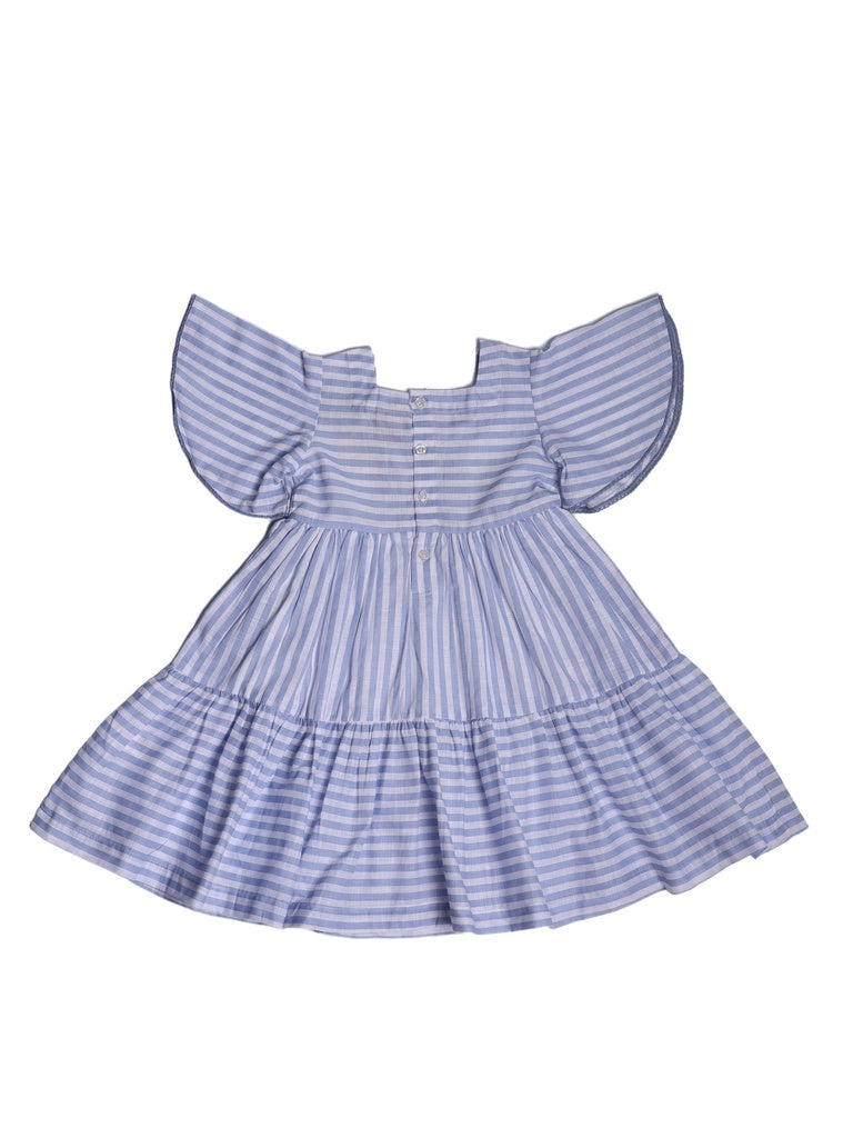 Utsa Kids Girls Blue Embroidered Tiered Cotton Dress - (2-8 yrs)