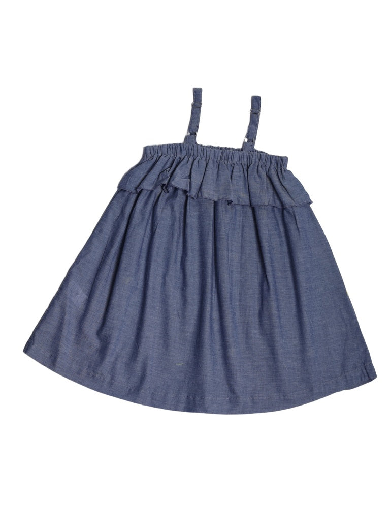 Utsa Kids Girls Blue Embroidered Cotton Dress - (2-8 yrs)