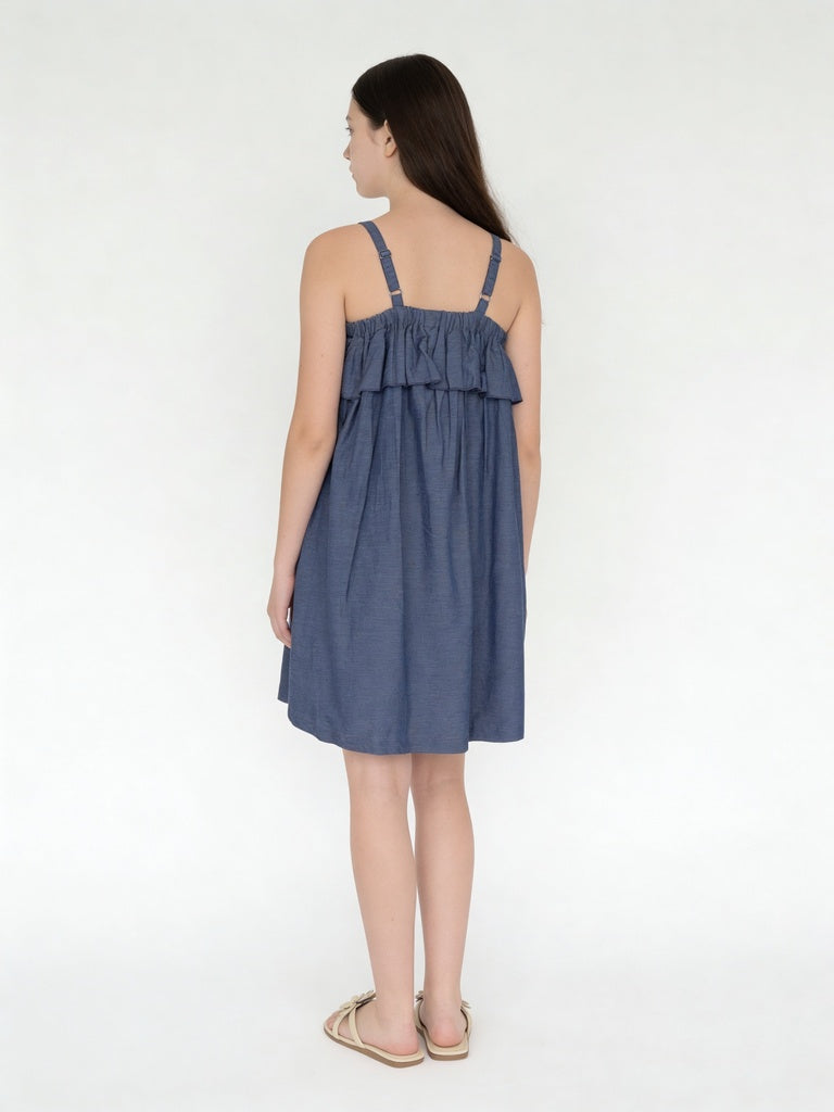 Utsa Kids Girls Blue Embroidered Cotton A-line Dress - (8-14 yrs)