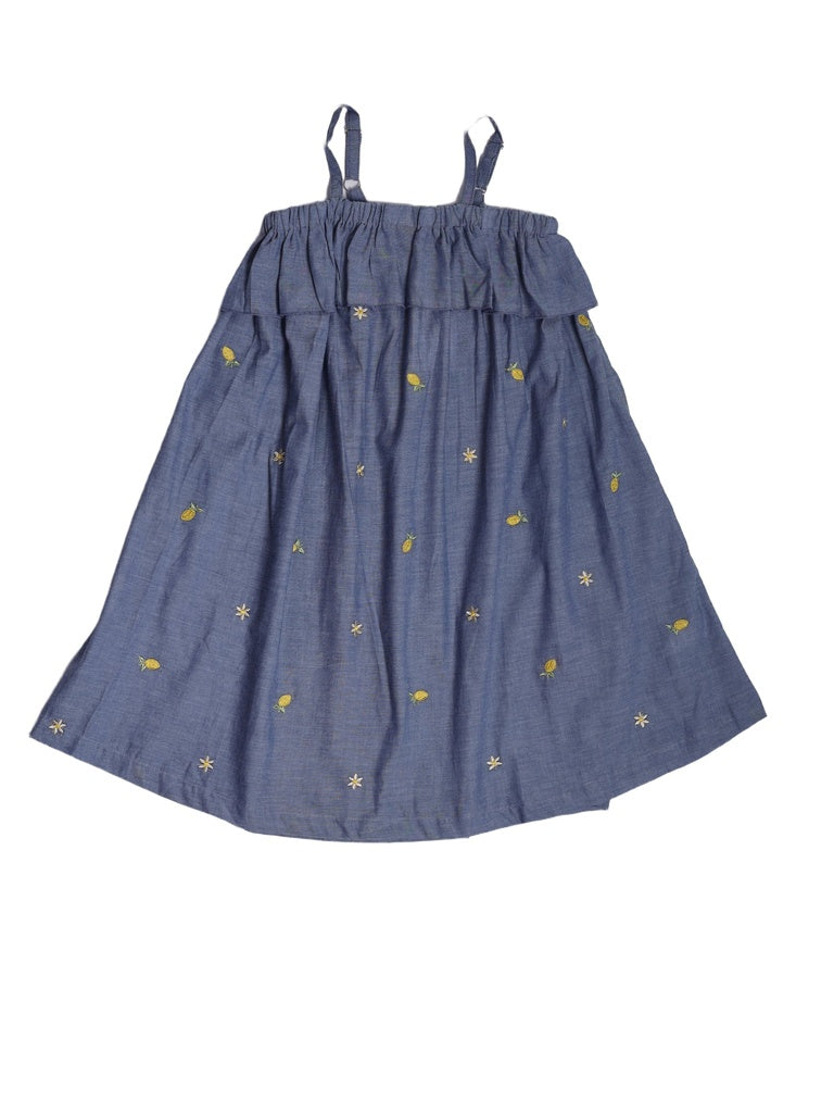 Utsa Kids Girls Blue Embroidered Cotton A-line Dress - (8-14 yrs)