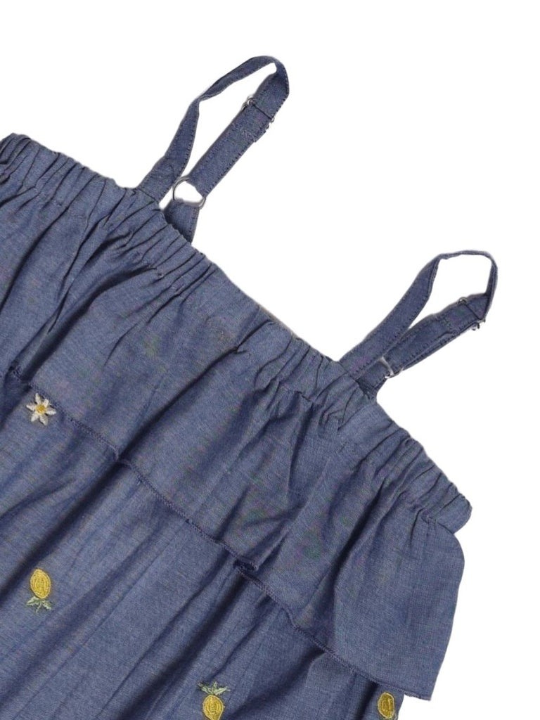 Utsa Kids Girls Blue Embroidered Cotton A-line Dress - (8-14 yrs)