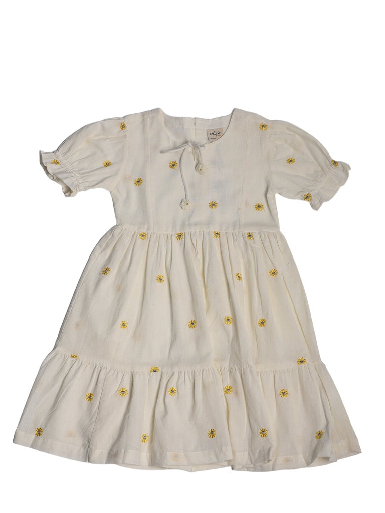 Utsa Kids Girls White Floral Embroidered Cotton-Blend Dress - (8-14 yrs)