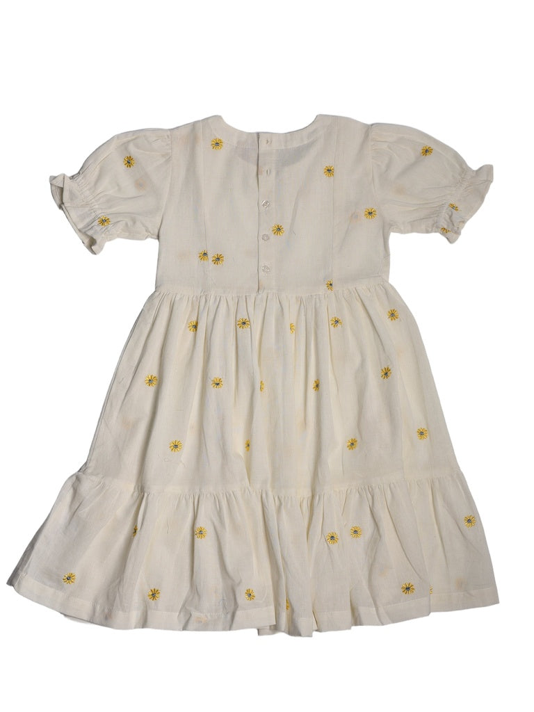 Utsa Kids Girls White Floral Embroidered Cotton-Blend Dress - (8-14 yrs)