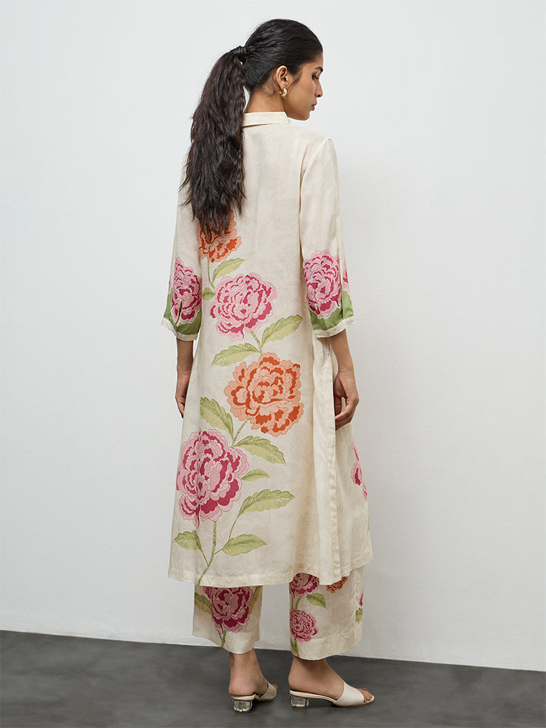 Utsa Off-White Floral Design A-Line Kurta