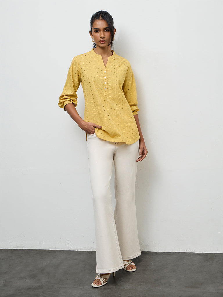 Buy Utsa Yellow Floral Schiffli Detailed Tunic from Westside