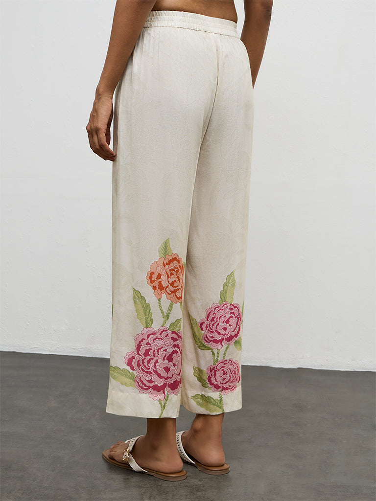 Utsa Off-White Floral Printed Pants