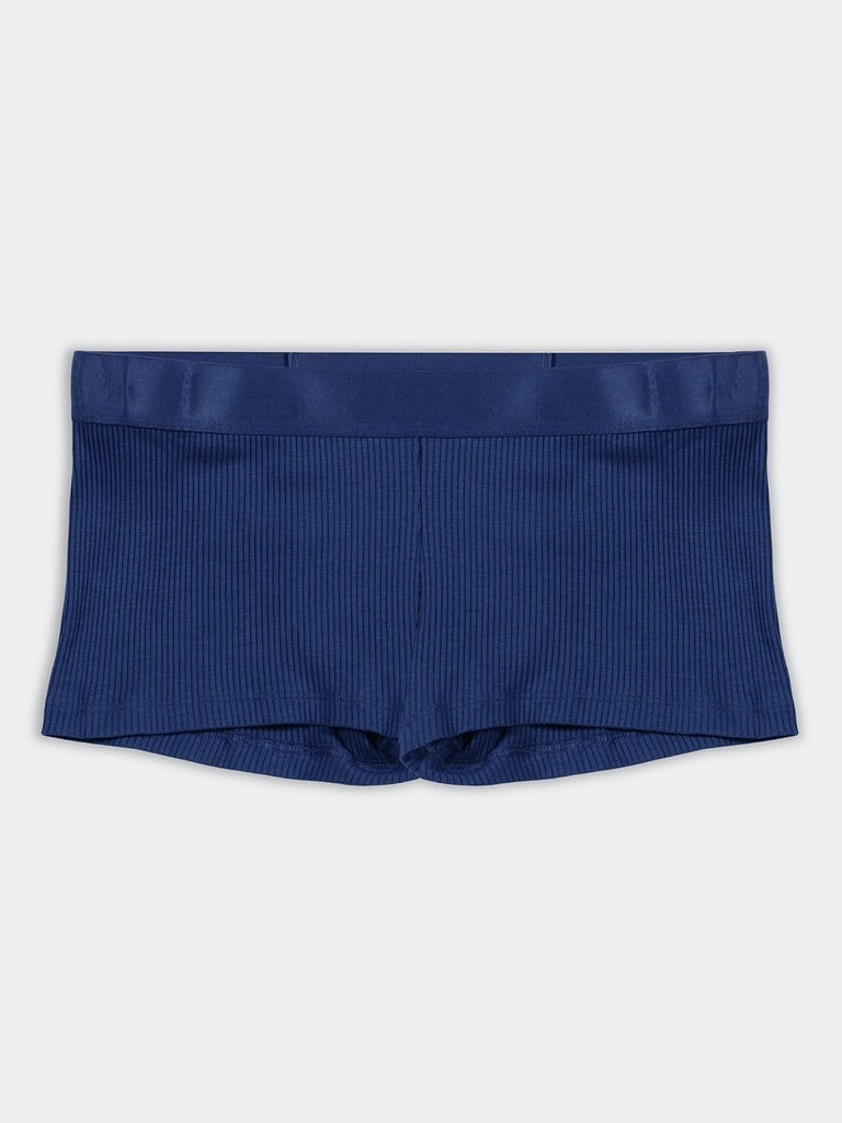 Superstar Blue Ribbed-Textured Cotton-Blend Boy Shorts Briefs