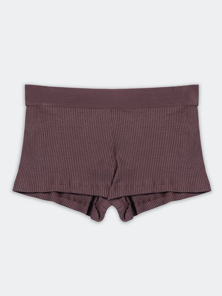 Superstar Brown Ribbed-Textured Cotton-Blend Boy Shorts Briefs