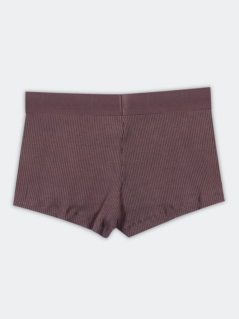 Superstar Brown Ribbed-Textured Cotton-Blend Boy Shorts Briefs
