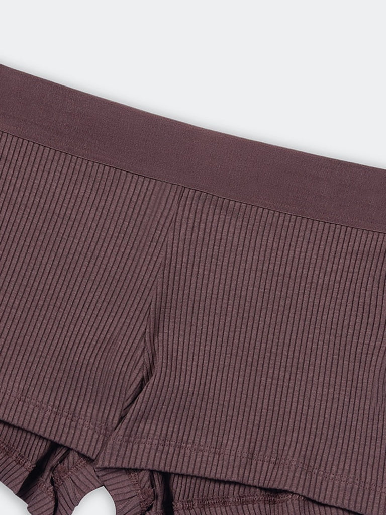 Superstar Brown Ribbed-Textured Cotton-Blend Boy Shorts Briefs