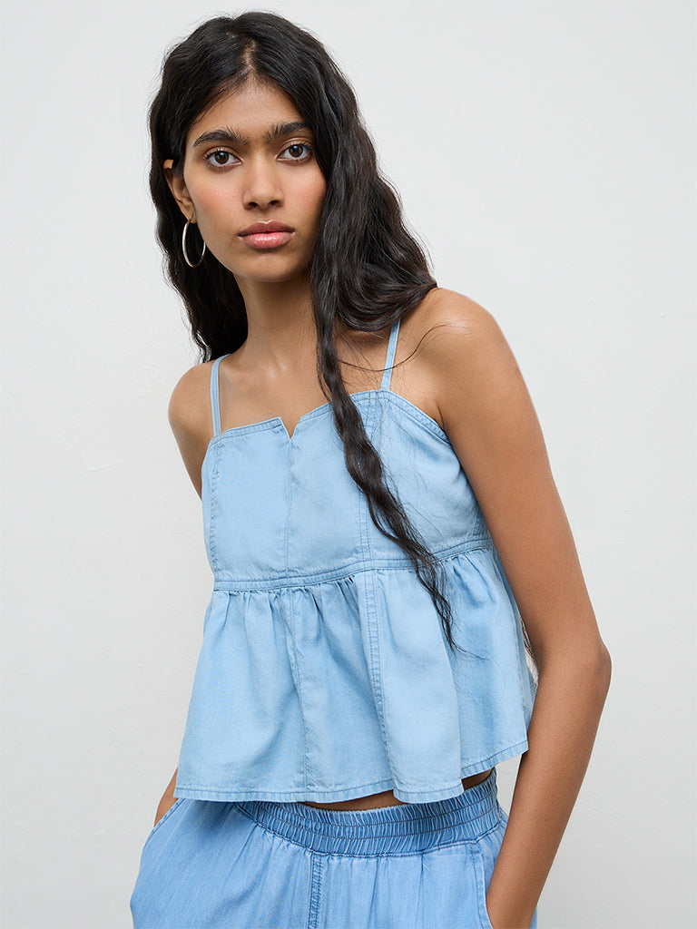Nuon Blue Denim Peplum Top