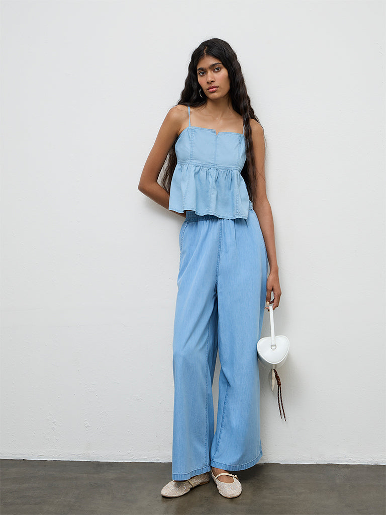 Nuon Blue Denim Peplum Top