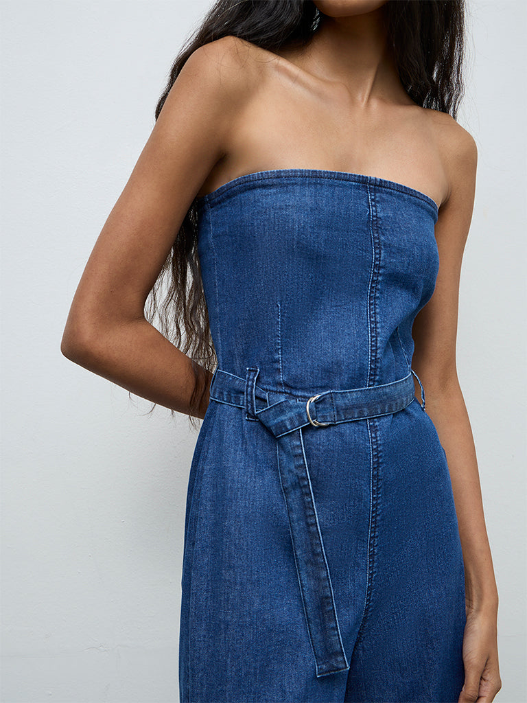 Nuon Dark Blue Denim Jumpsuit with Belt