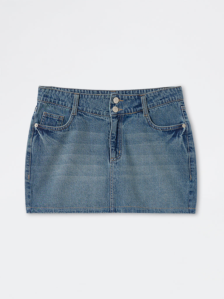 Nuon Blue Mid-Wash High-Rise Denim Skirt