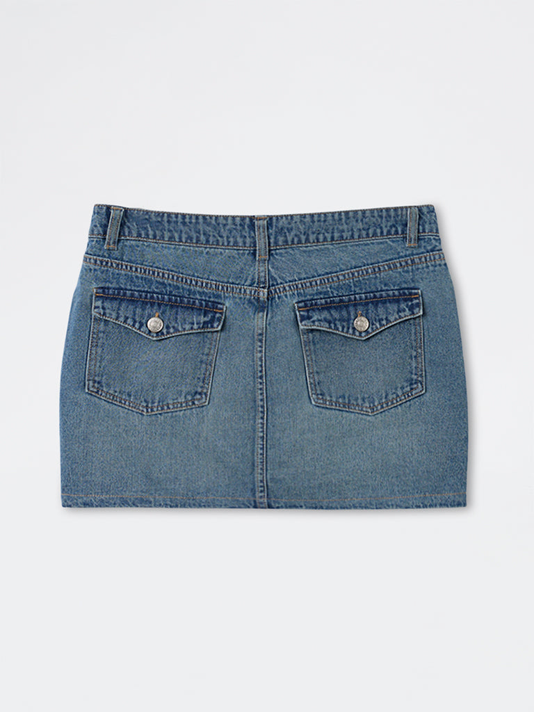 Nuon Blue Mid-Wash High-Rise Denim Skirt