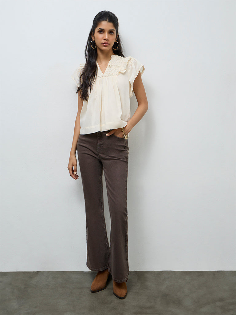 LOV Cream Ruffle-Detailed Cotton Top