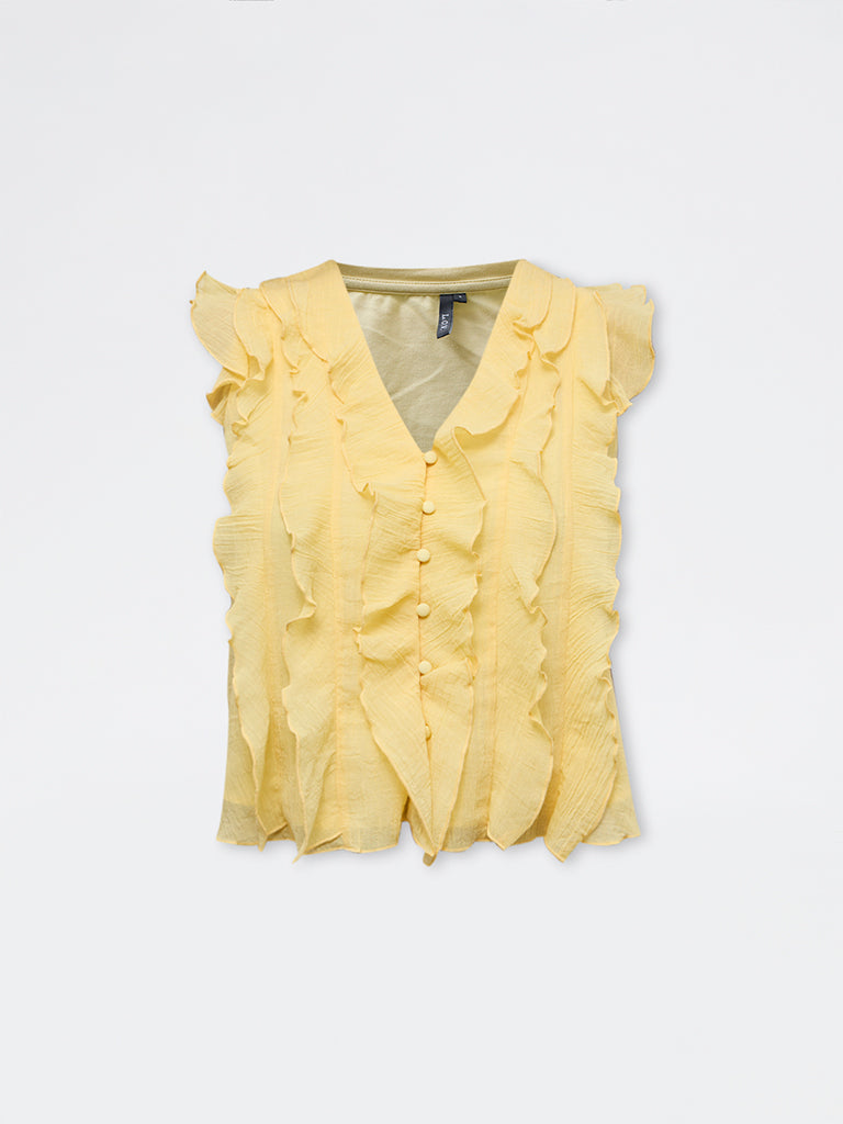 LOV Yellow Ruffle-Detailed Top