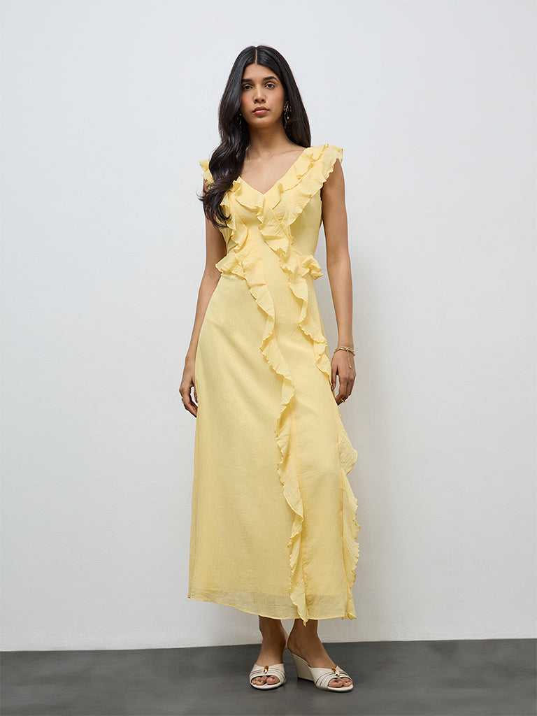 LOV Yellow Ruffle Detailed A-Line Dress