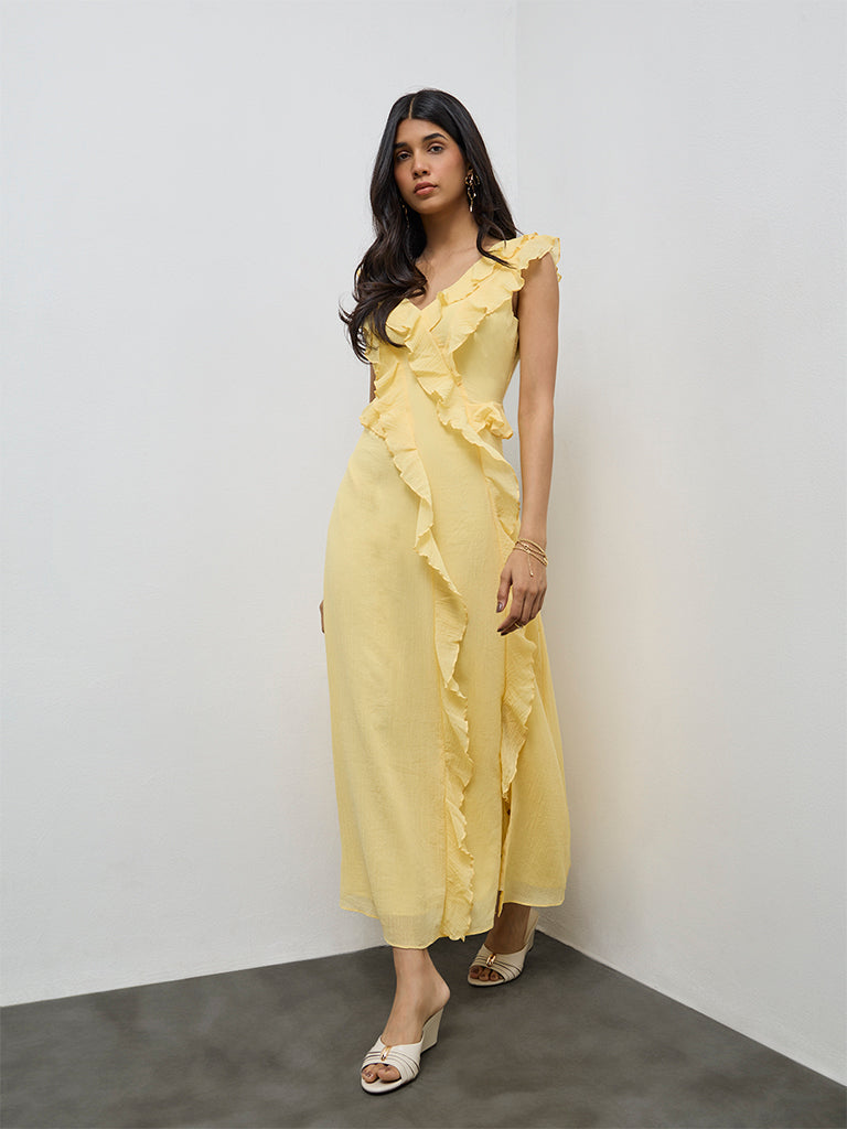 LOV Yellow Ruffle Detailed A-Line Dress