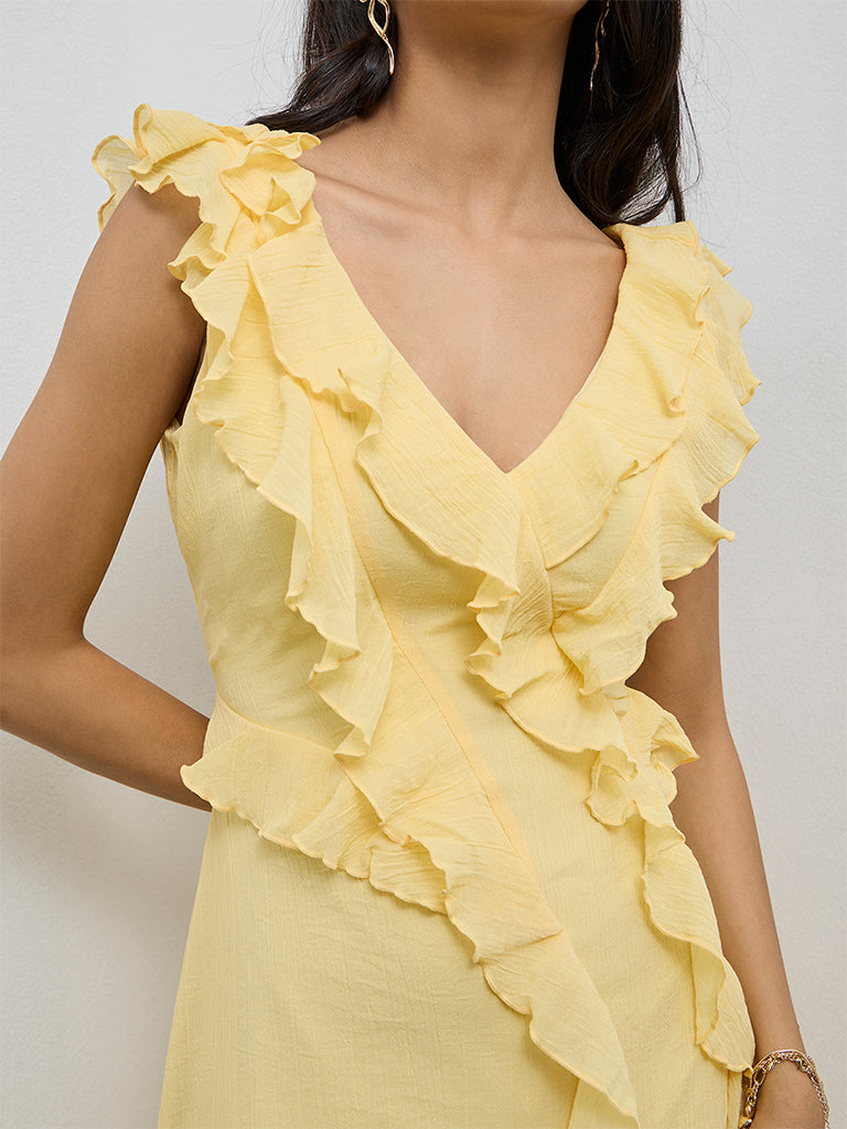 LOV Yellow Ruffle Detailed A-Line Dress