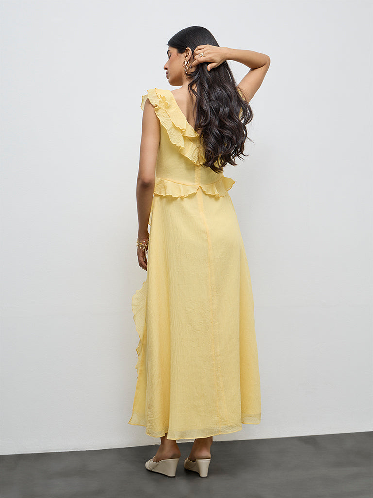 LOV Yellow Ruffle Detailed A-Line Dress