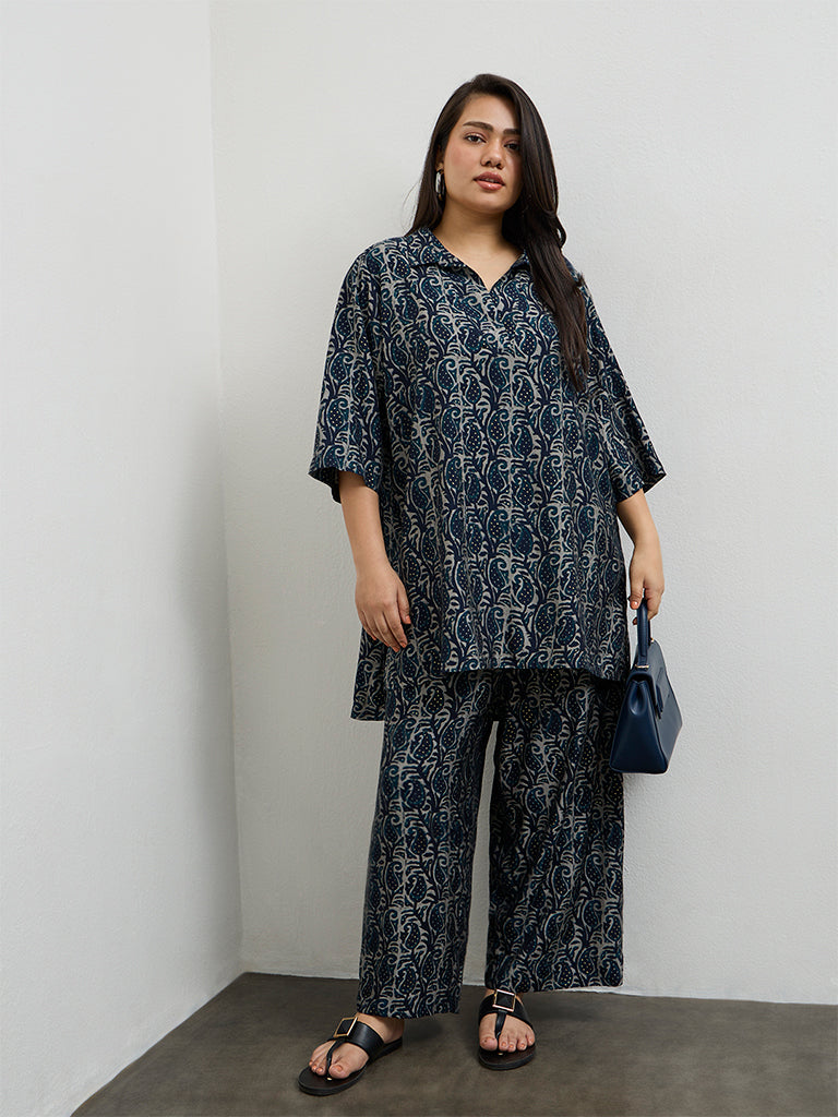 Diza Indigo Paisley Printed Palazzos