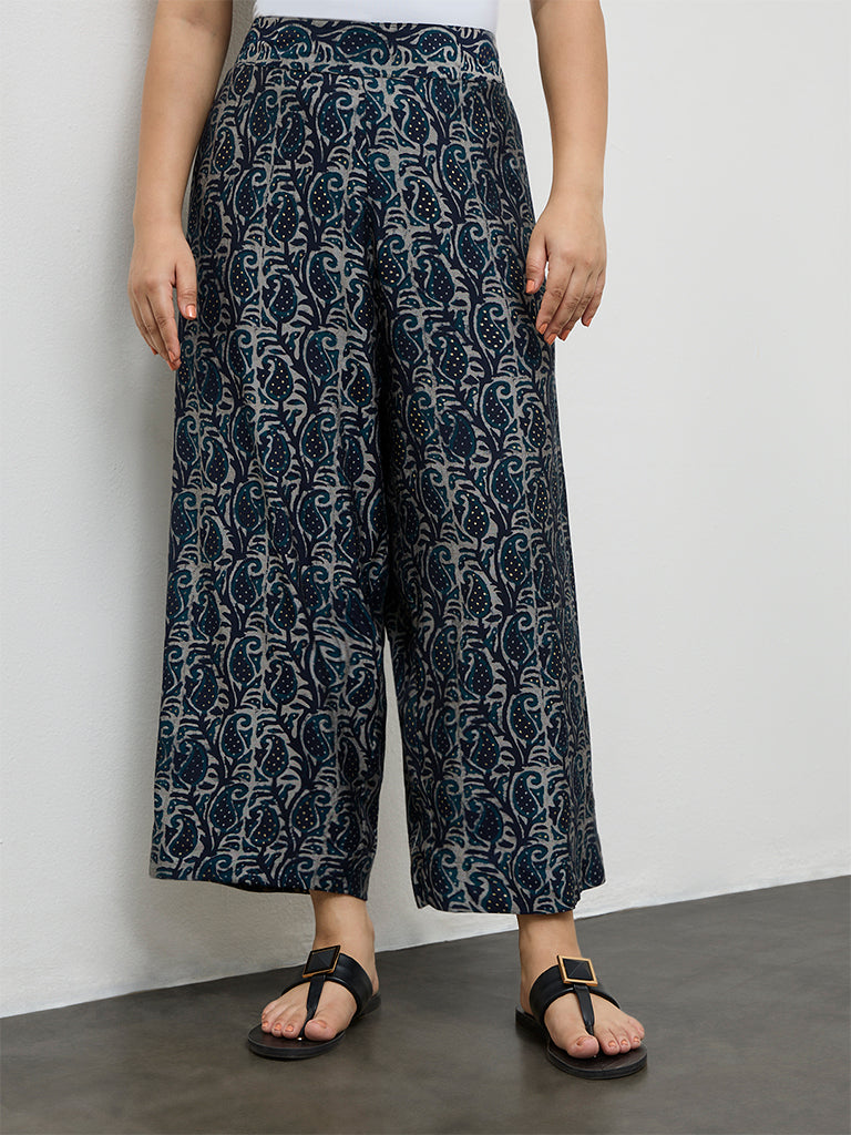 Diza Indigo Paisley Printed Palazzos