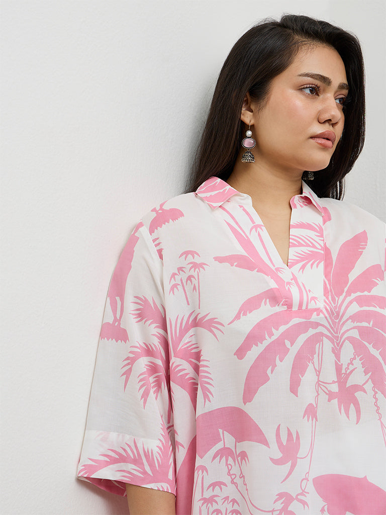 Diza Pink Tropical Printed High-Low Tunic
