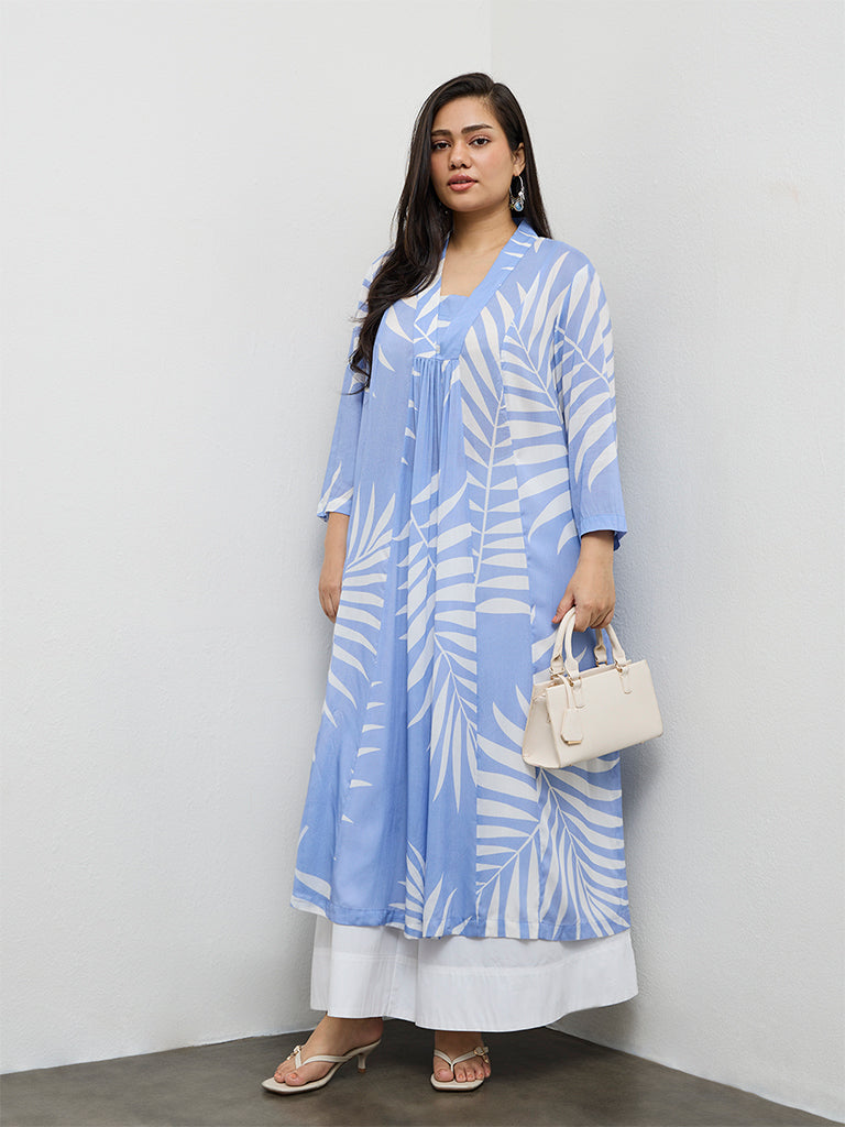 Diza Light Blue Foliage Printed A-Line Kurta