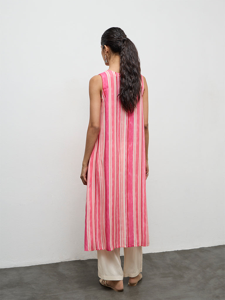 Utsa Pink Striped A-Line Kurta