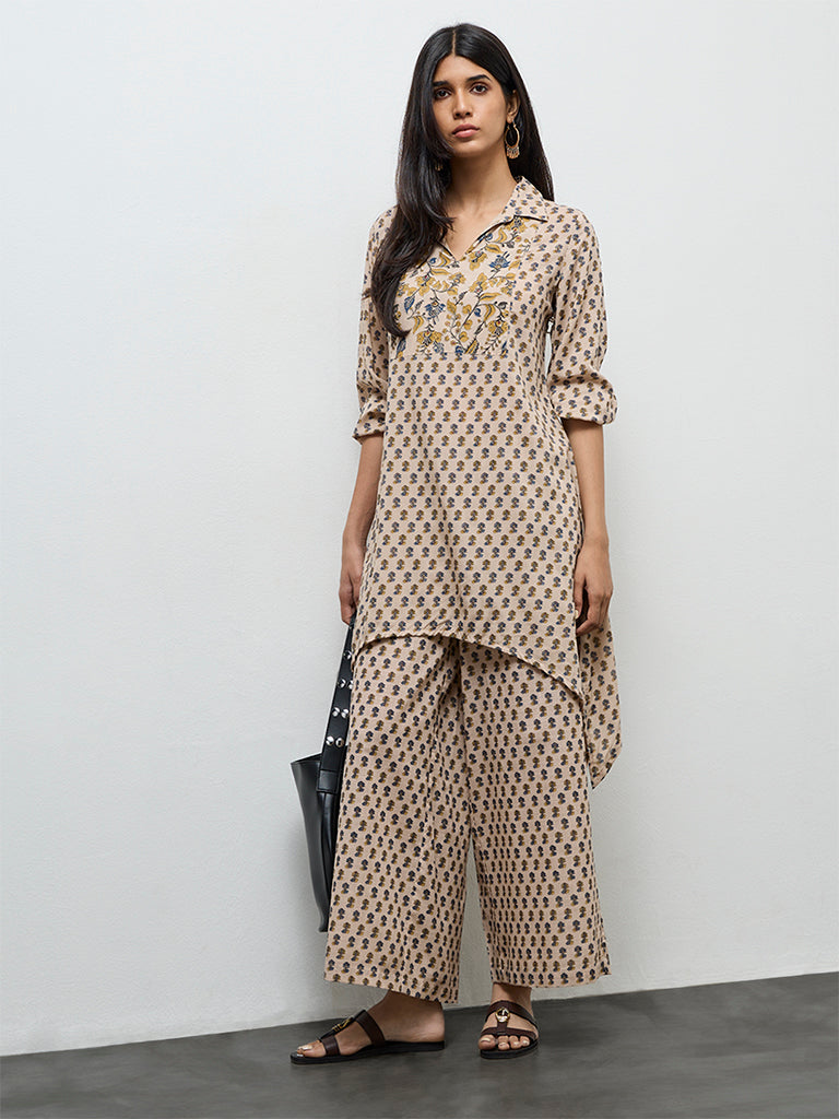 Utsa Light Beige Floral Printed Kurta