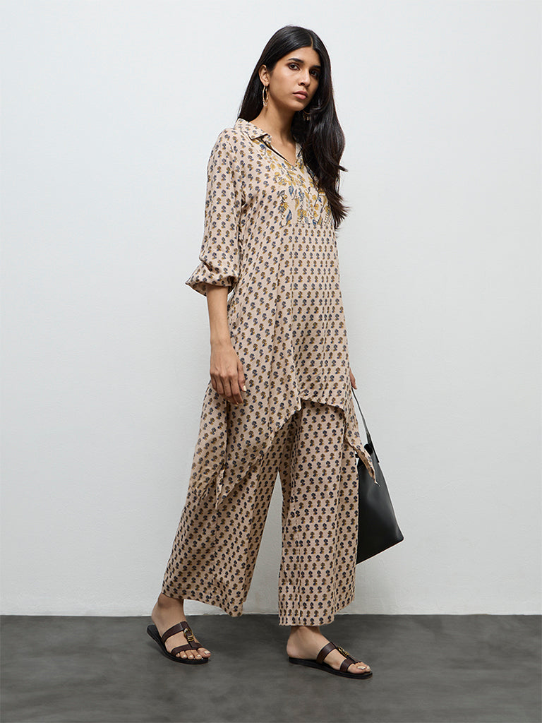 Utsa Light Beige Floral Printed Kurta