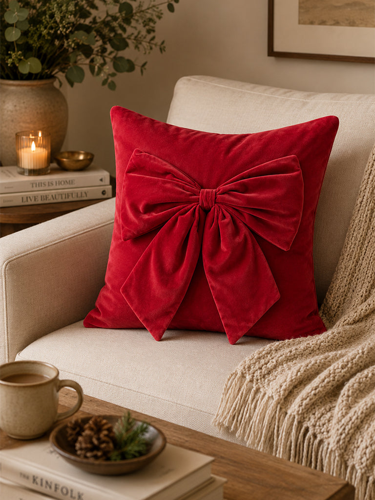 Westside Home Red 3D Bow Cushion Cover