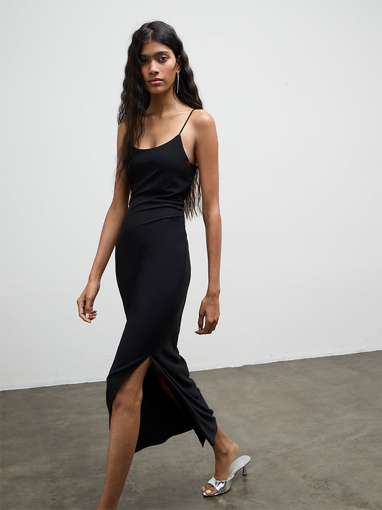 Nuon Black Solid Slit-Detail Bodycon Dress