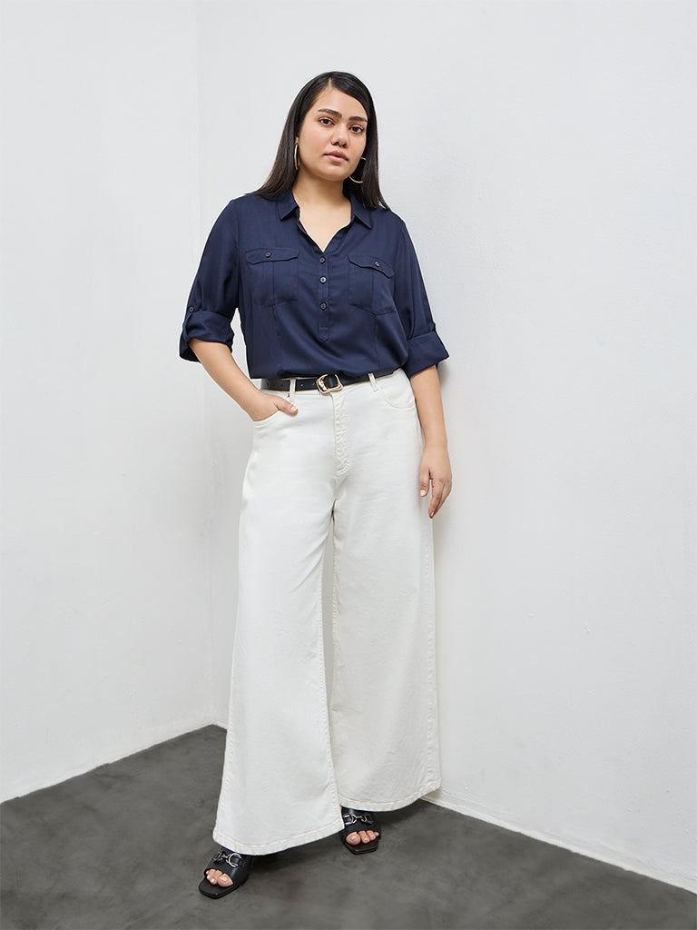 Gia Navy Solid Blouse