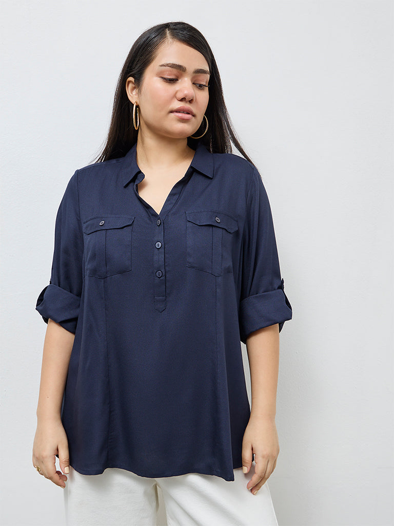 Gia Navy Solid Blouse