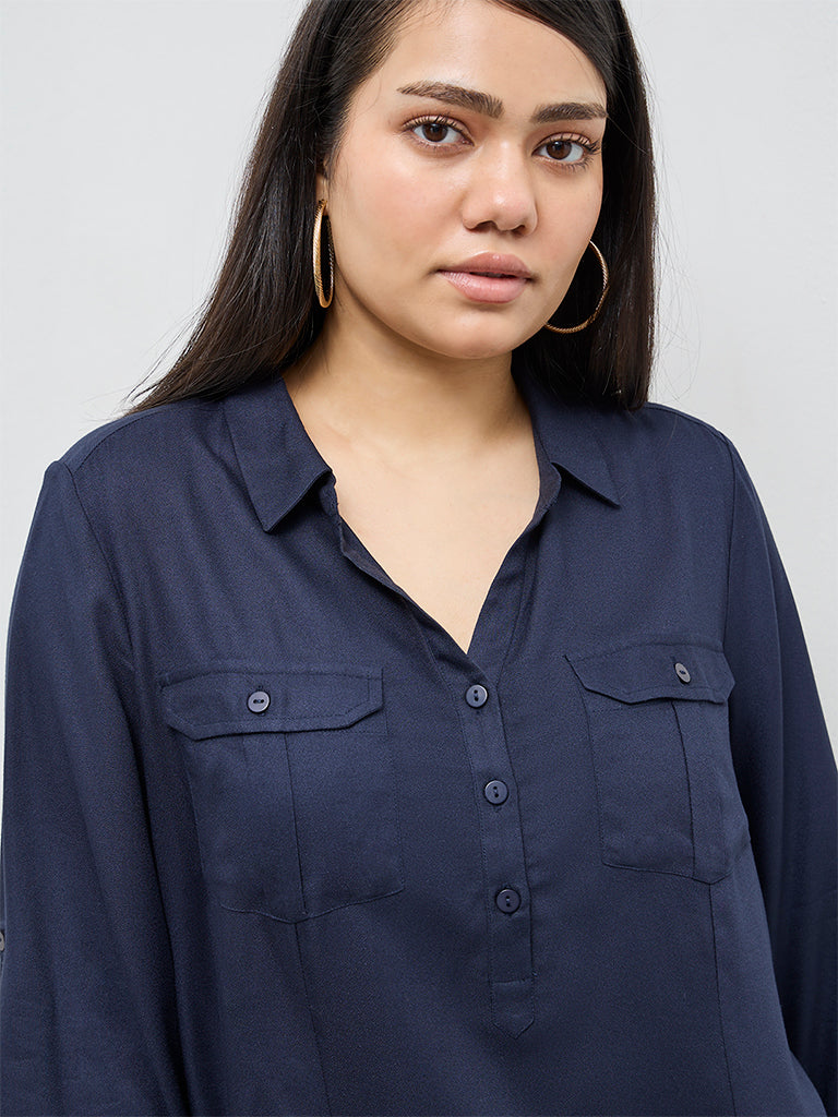 Gia Navy Solid Blouse