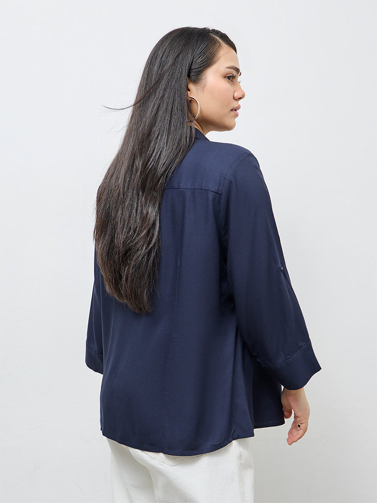 Gia Navy Solid Blouse