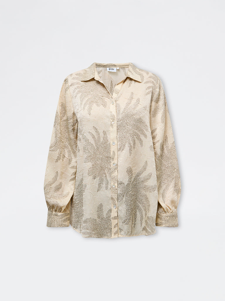 Gia Beige Foliage Printed Shirt