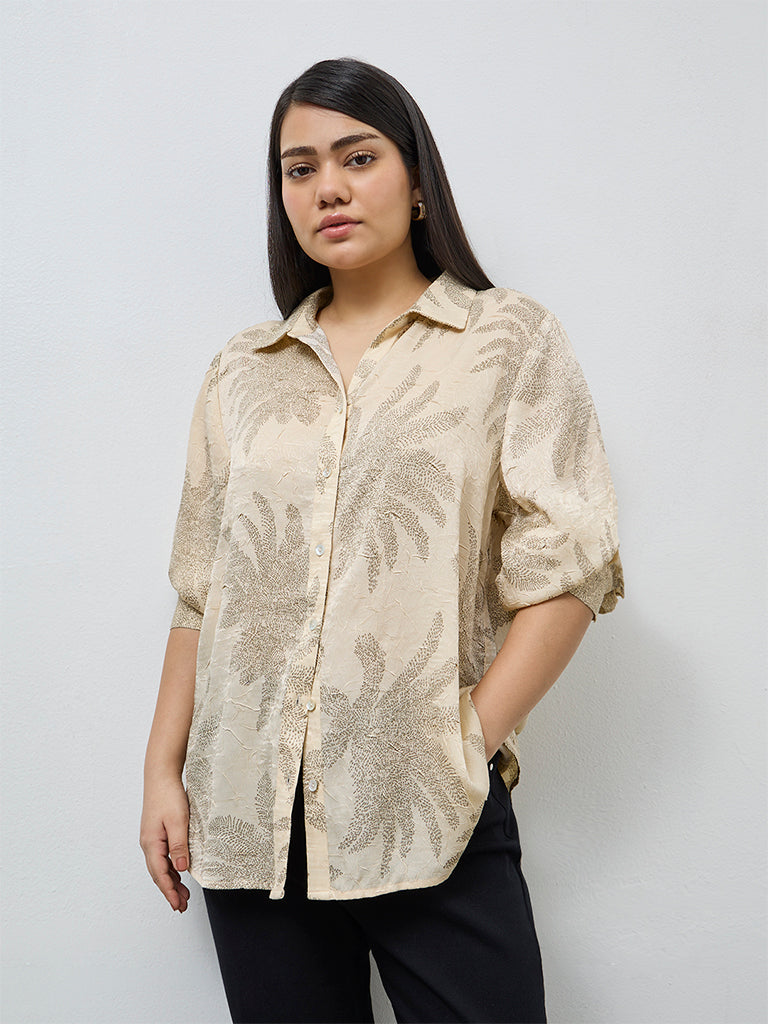 Gia Beige Foliage Printed Shirt