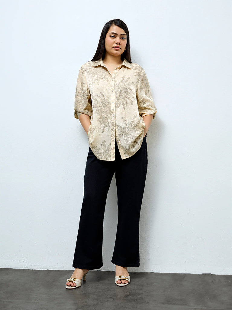 Gia Beige Foliage Printed Shirt