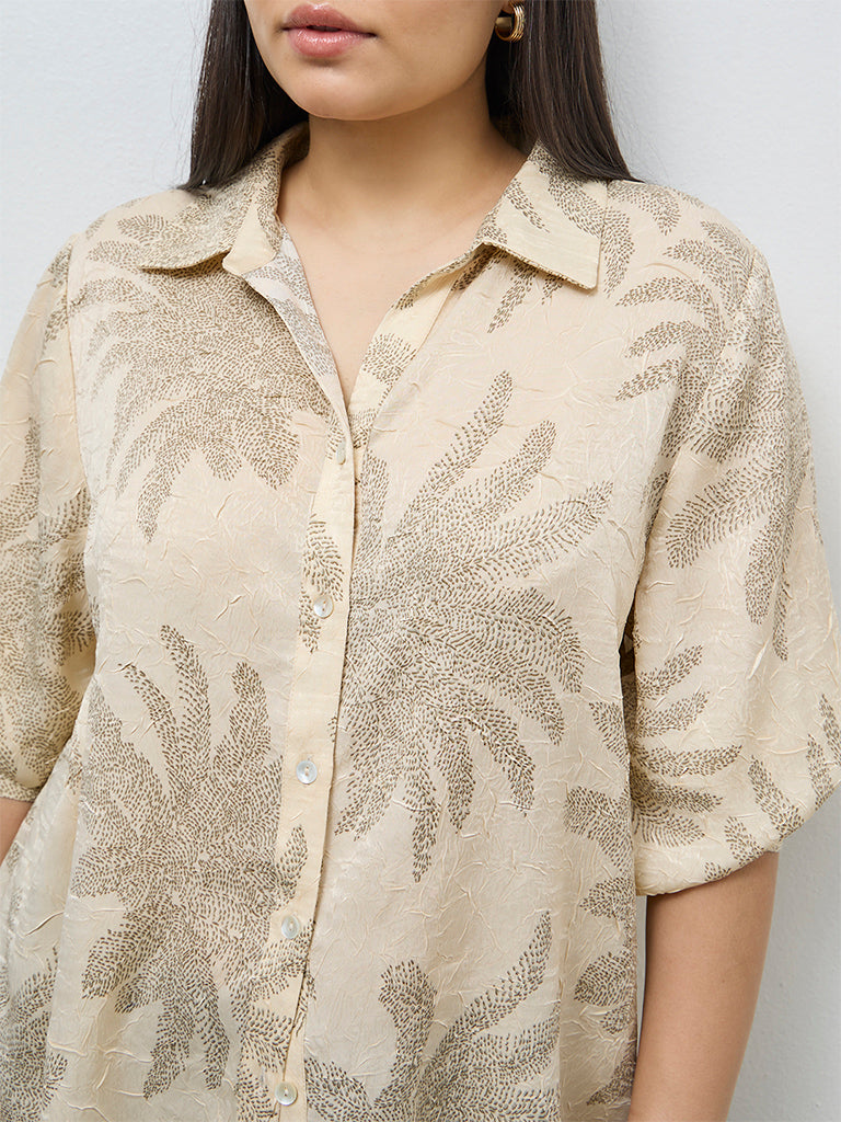Gia Beige Foliage Printed Shirt
