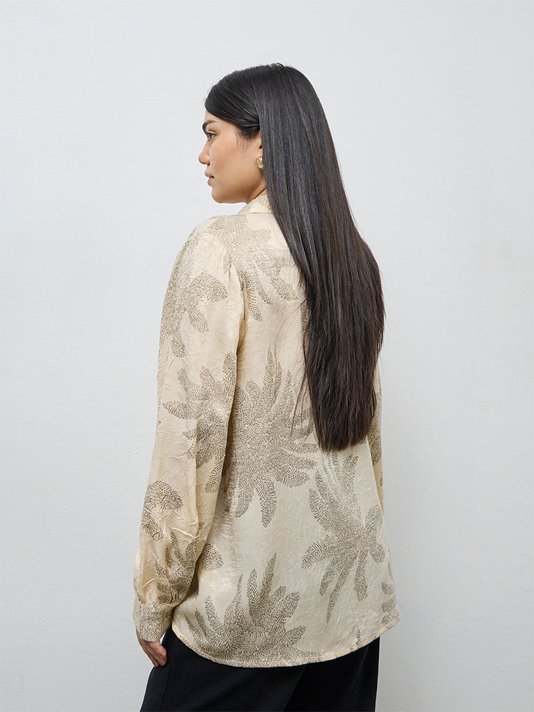 Gia Beige Foliage Printed Shirt