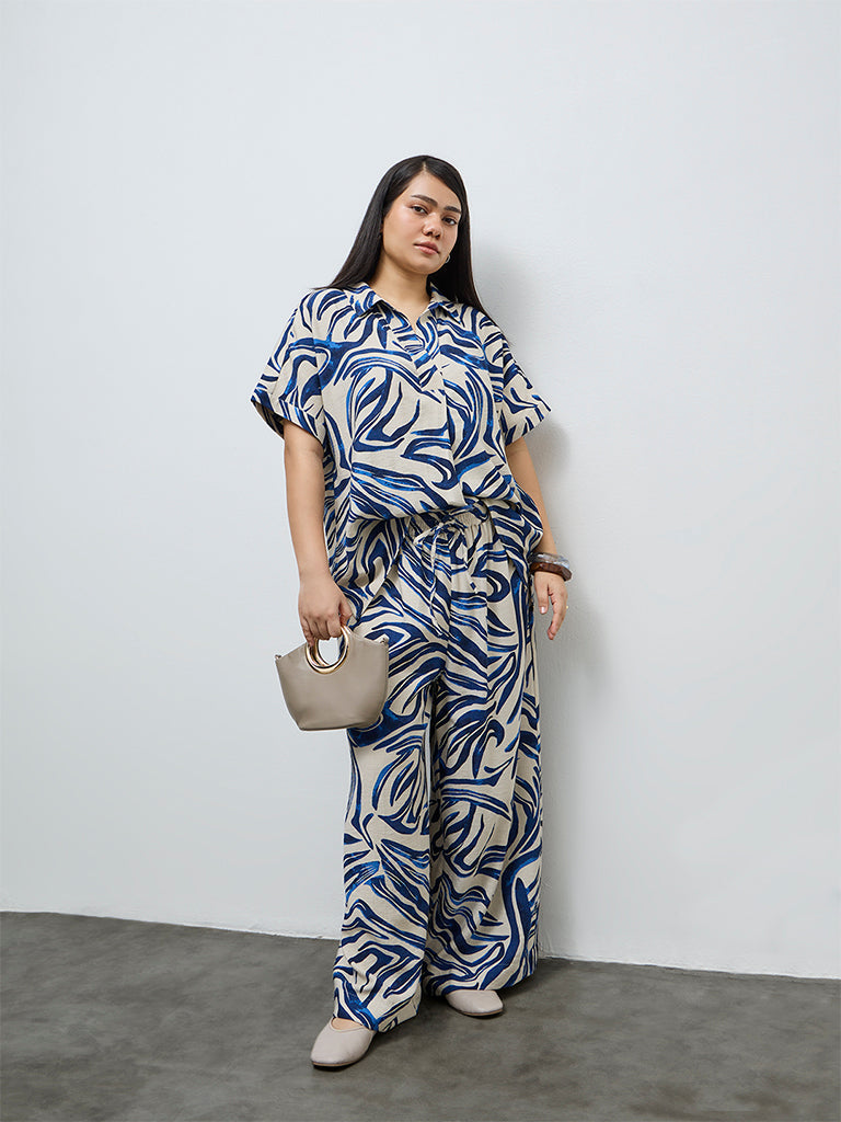 Gia Navy Abstract Design Blouse