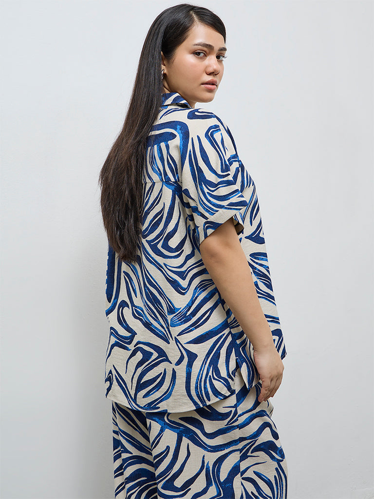 Gia Navy Abstract Design Blouse