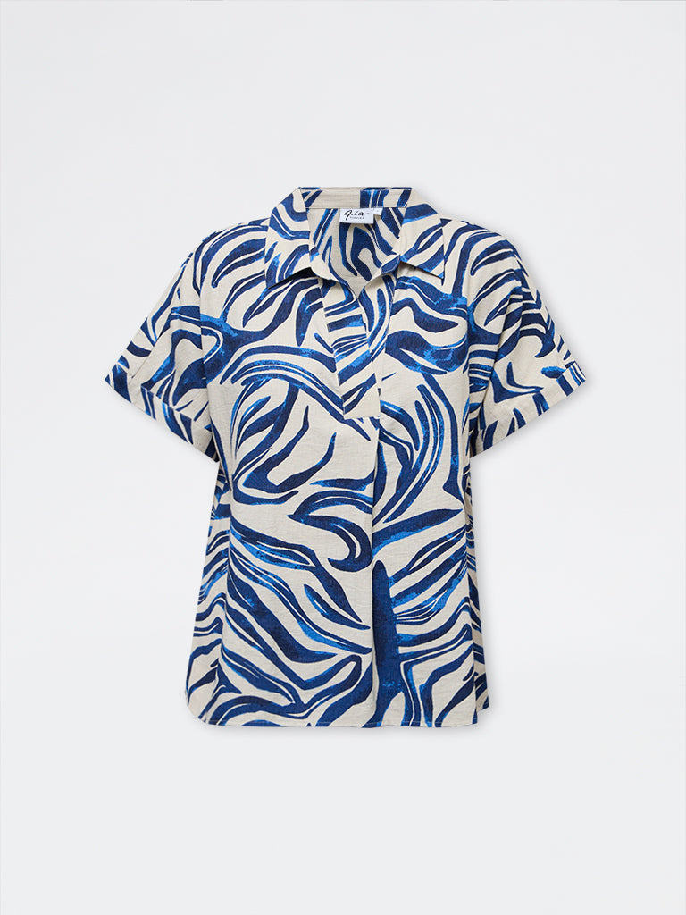 Gia Navy Abstract Design Blouse