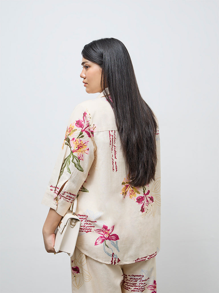 Gia Cream Floral Pattern Cotton-Blend Shirt