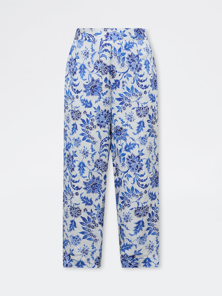 Gia Blue Floral High-Rise Trousers
