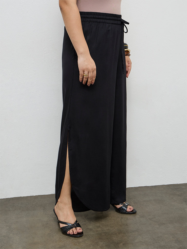Gia Black Slit-Detailed High-Rise Pants