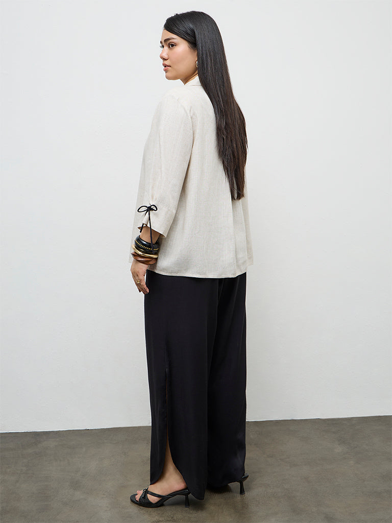 Gia Black Slit-Detailed High-Rise Pants